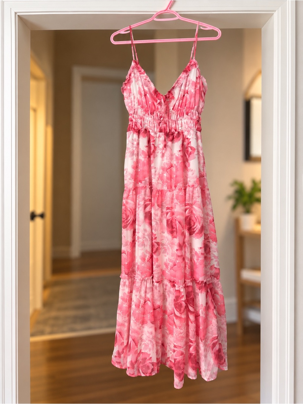 Forever 21 Pink Floral Tiered Maxi Dress